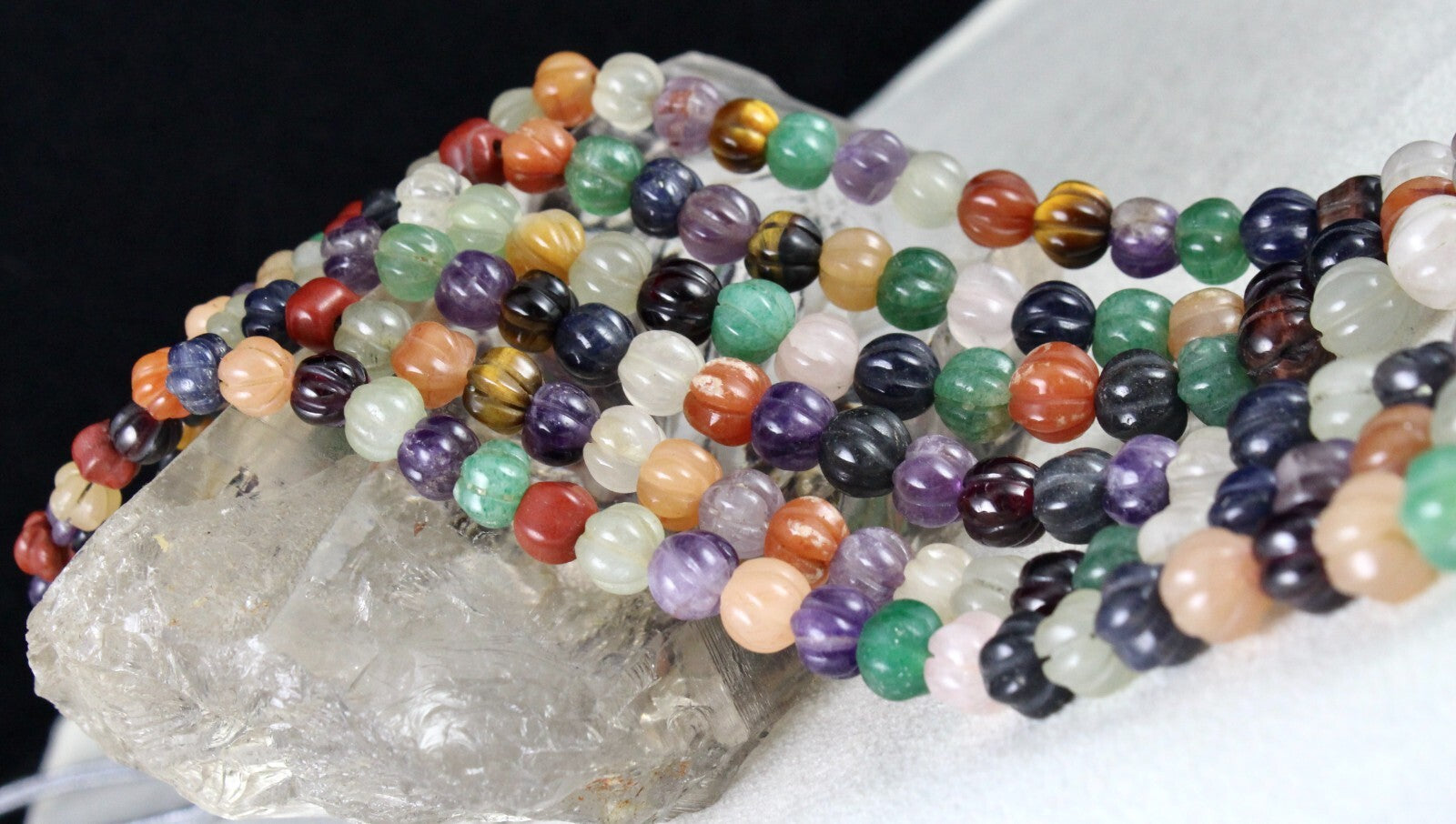 Antique Multi Natural Semi Precious Melon Beads 688ct Carved Gem Necklace