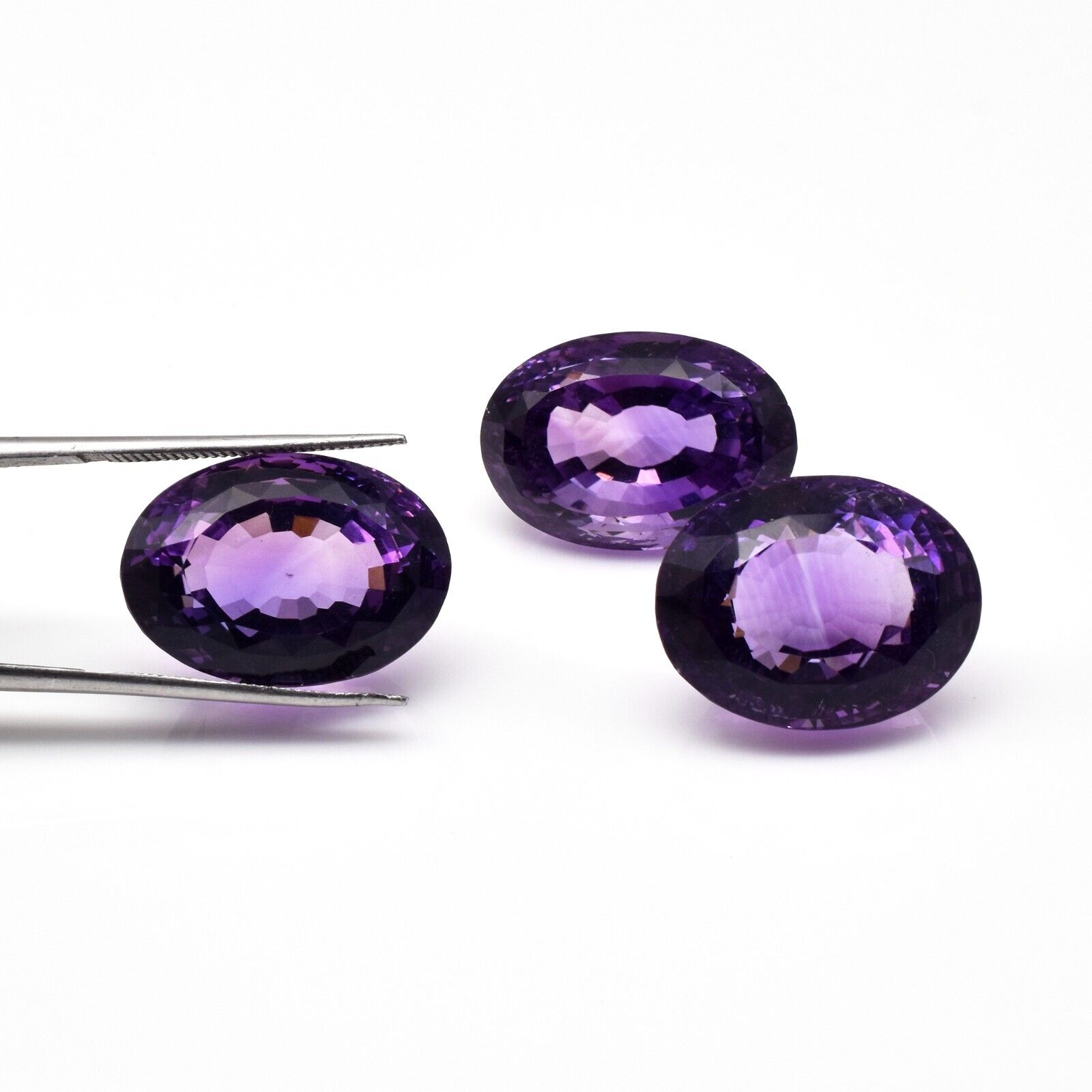 Natural Amethyst Oval Cut 3 Pc 84.50 Ct Loose Gemstone Earring Pendant Designing