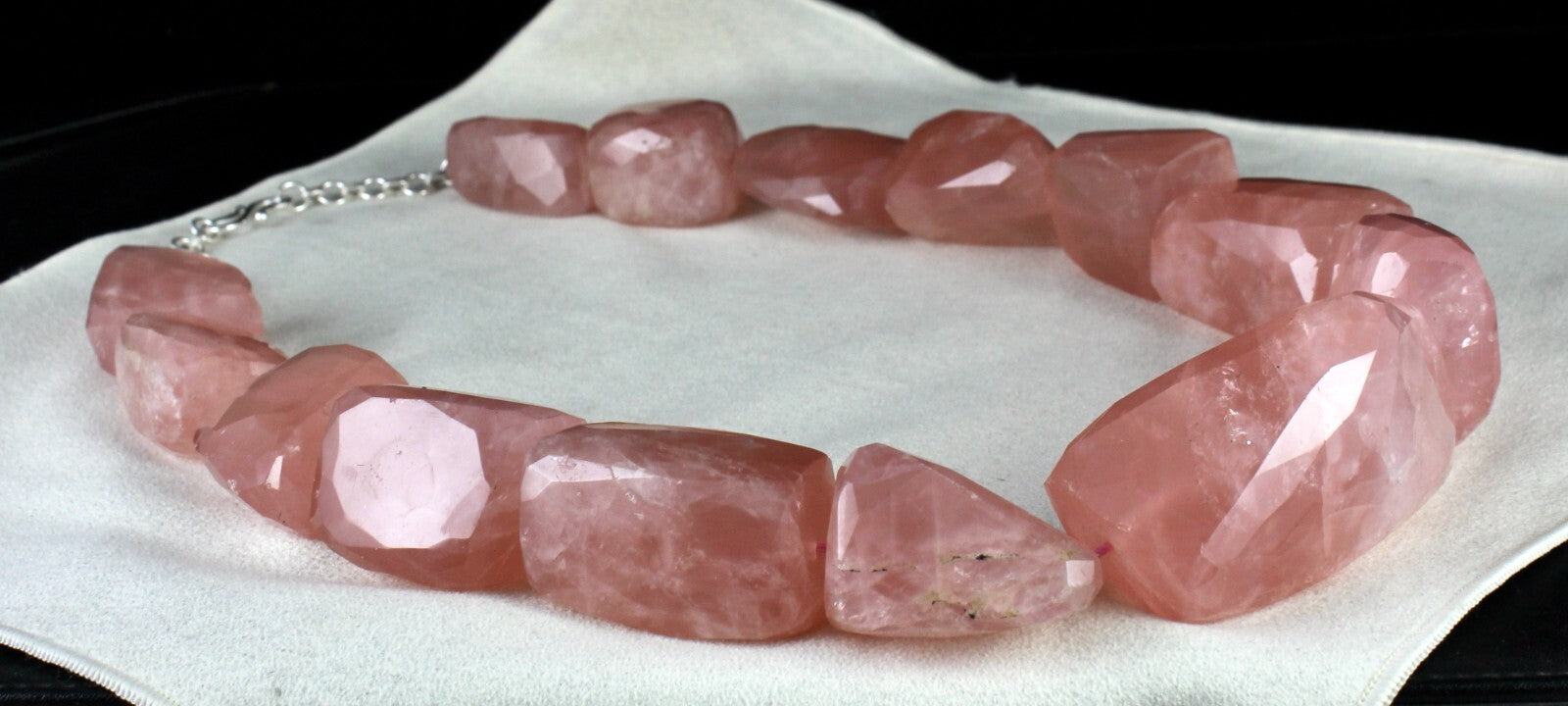 Certified Natural Rose Quartz Faceted Beads 3523 Ct Sterling Silver Necklace