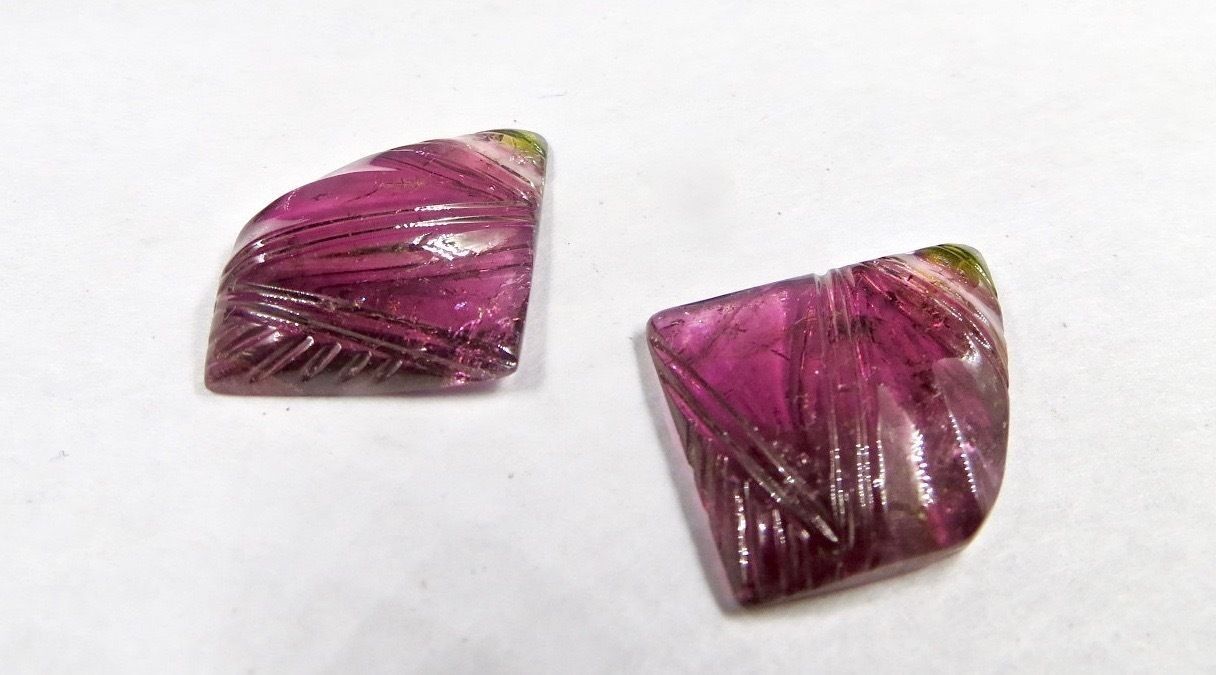 NATURAL MULTI PINK TOURMALINE CARVED 23.65 CARATS GEMSTONE FOR EARRING PENDANT 