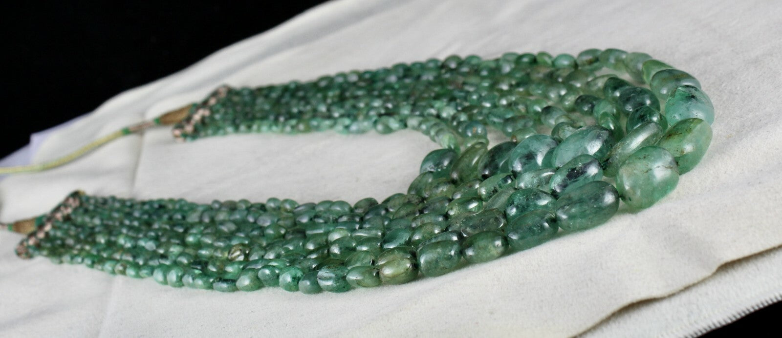 Certified Vintage Natural Emerald Beads 735 Ct Cabochon Old Gemstone Necklace