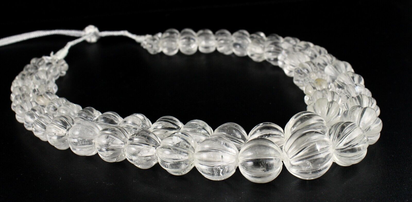 Natural Rock Crystal Quartz Carved Melon Round Beads 1407 Ct Gemstone Necklace