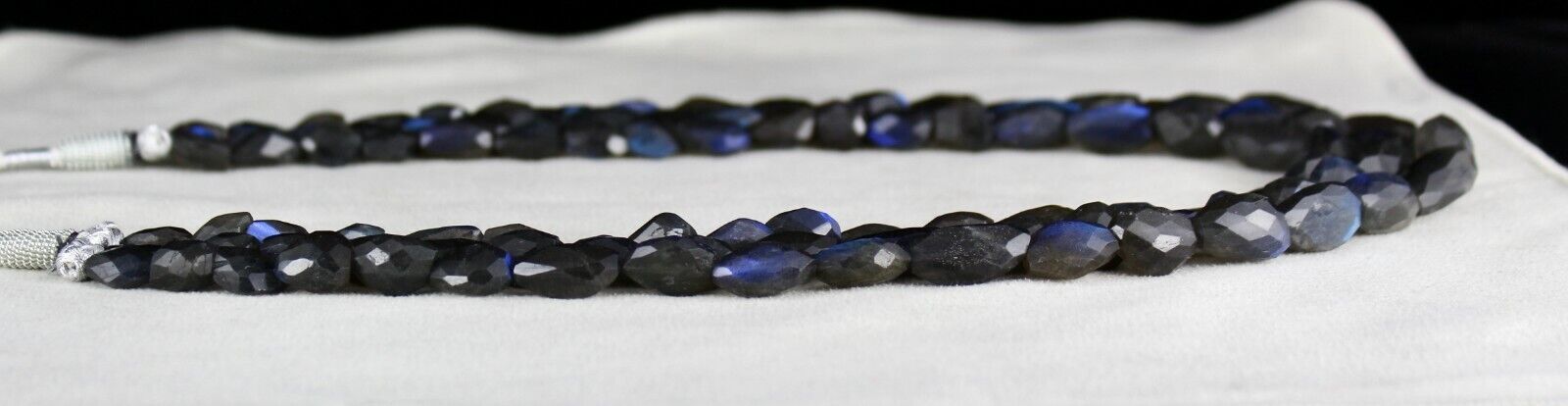 NATURAL BLACK LABRADORITE FACETED TUMBLE 3 LINE 688 CTS GEMSTONE BEADS NECKLACE