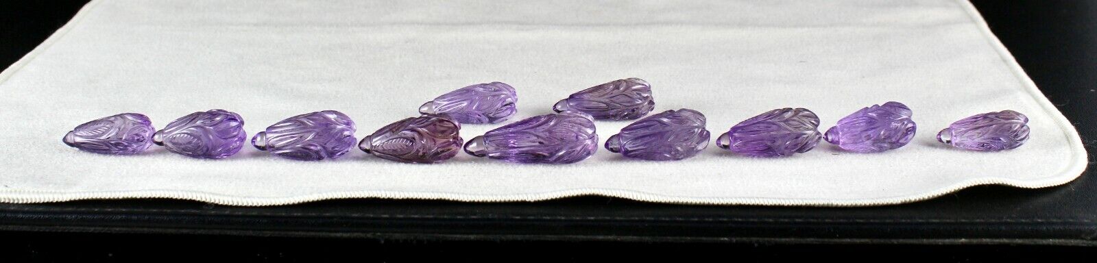 NATURAL AMETHYST CARVED DROPS 11 PCS 247 CTS LOOSE GEMSTONE EARRING NECKLACE SET