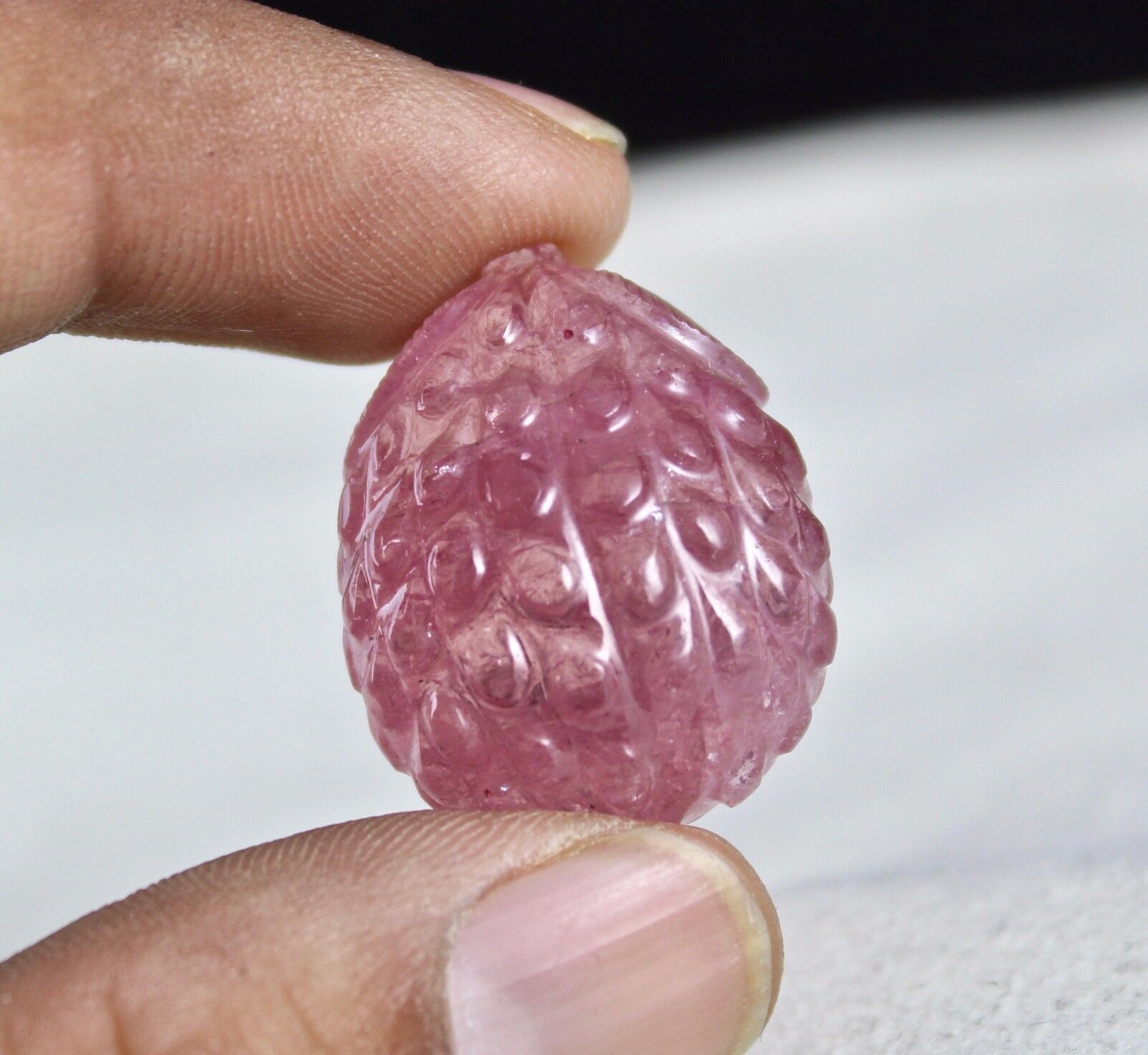 GTL CERTIFIED NATURAL PINK TOURMALINE CARVED GRAPES 57.64 CTS GEMSTONE PENDANT 