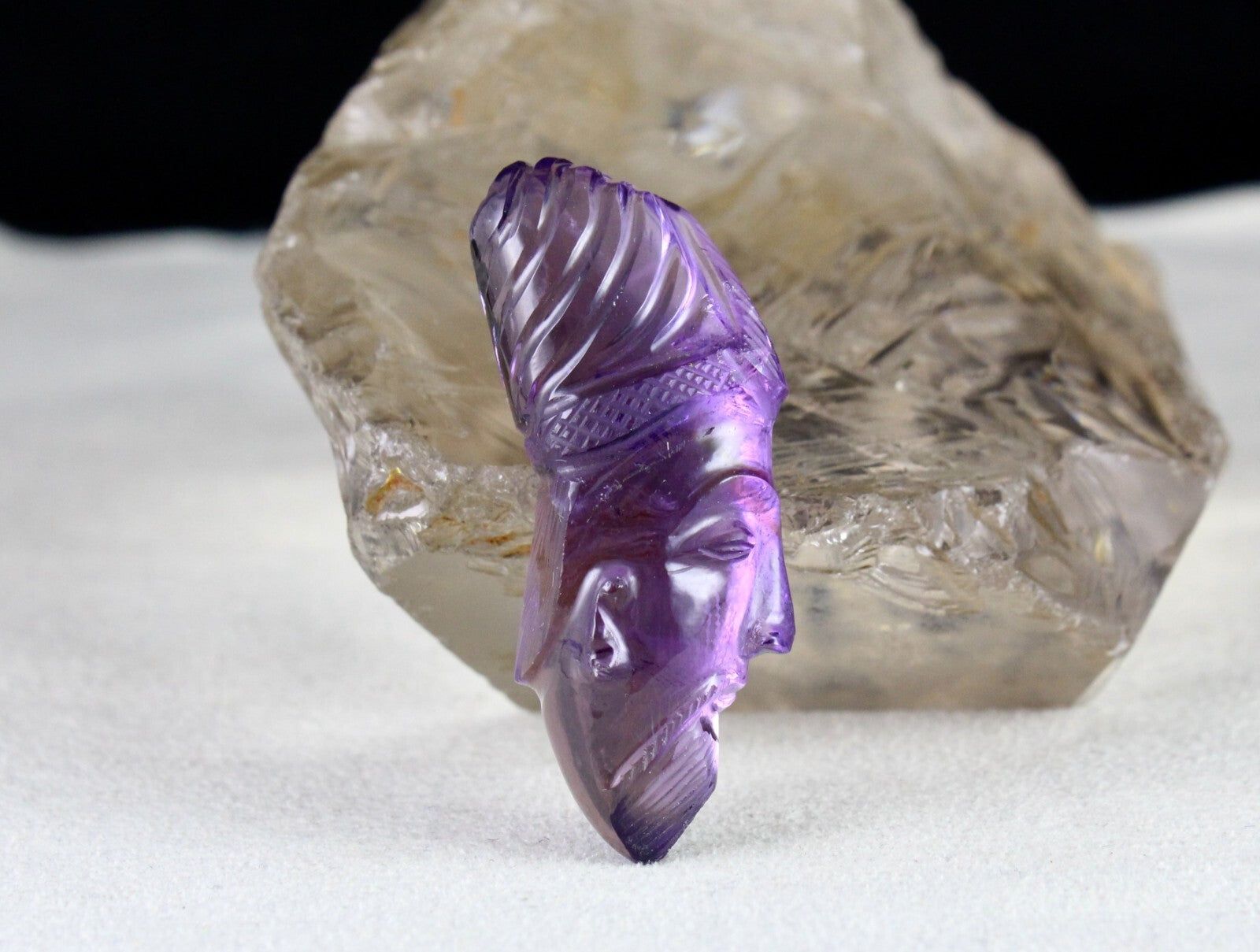 Natural Amethyst Engraved Face Cab 46x18mm 70.03 Ct Gemstone Pendant Designing