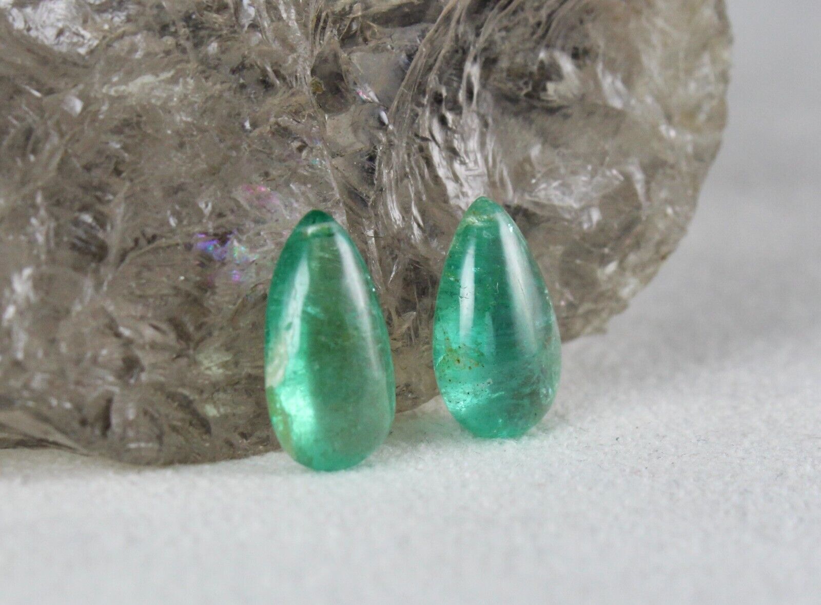 NATURAL EMERALD PAIR TEAR DROP 6.37 CTS HANGING DRILLED GEMSTONE EARRING DESIGN