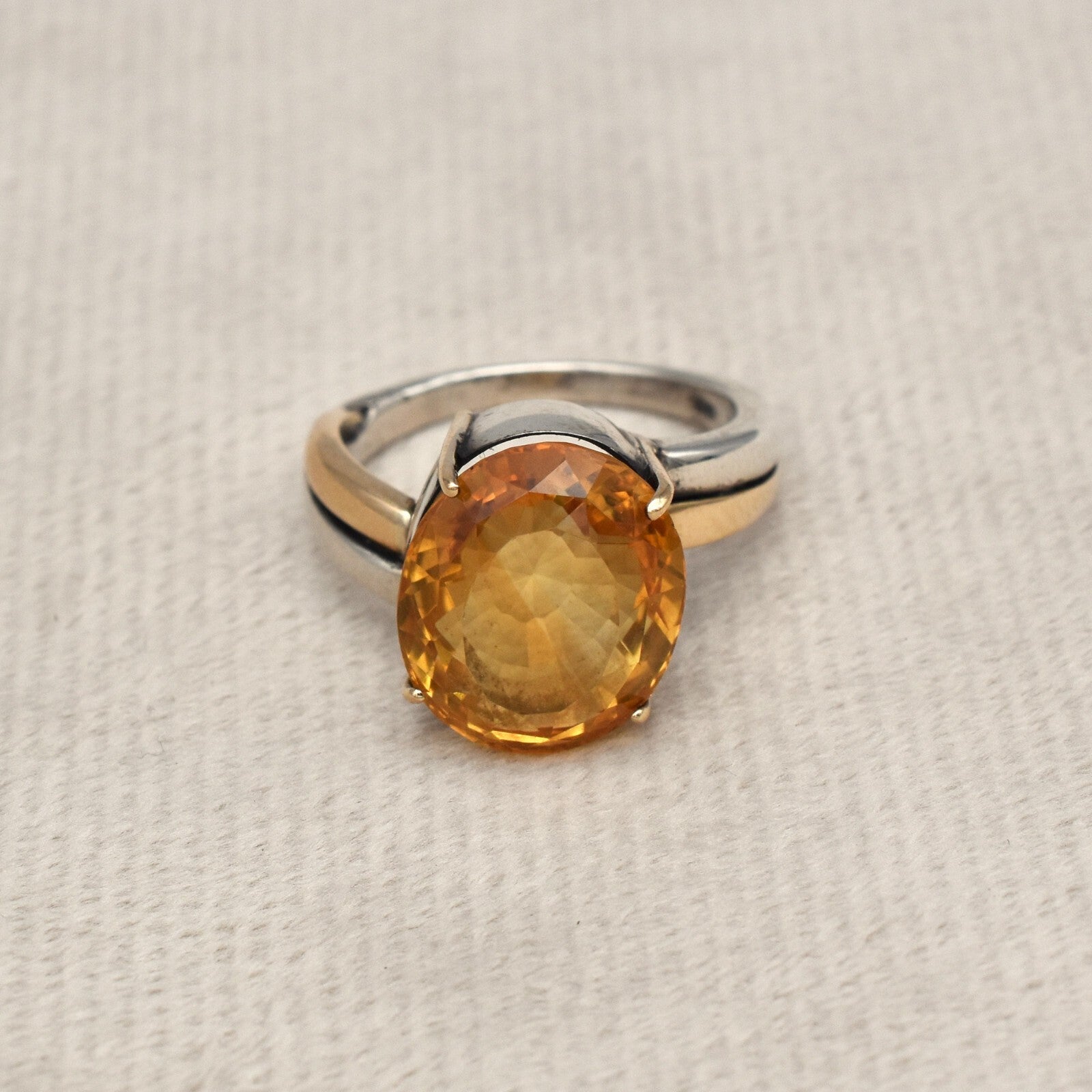 Vintage Citrine 10ct 18k Gold 925 Silver Ring Birthstone For Women Men