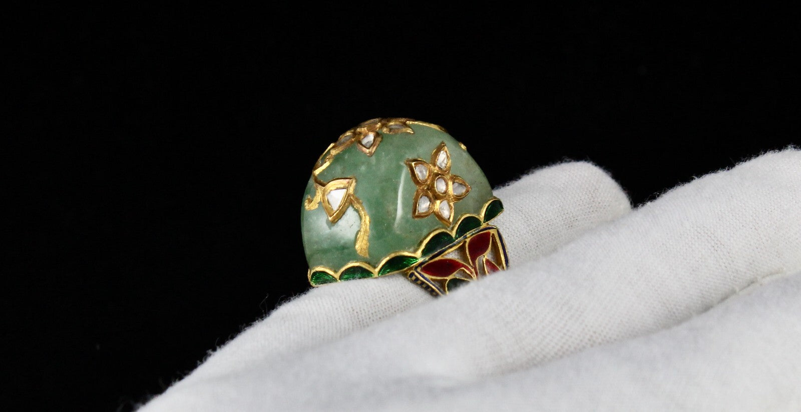 Antique Natural Colombian Emerald 10ct Diamond Kundan Meena Jadau Certified Ring