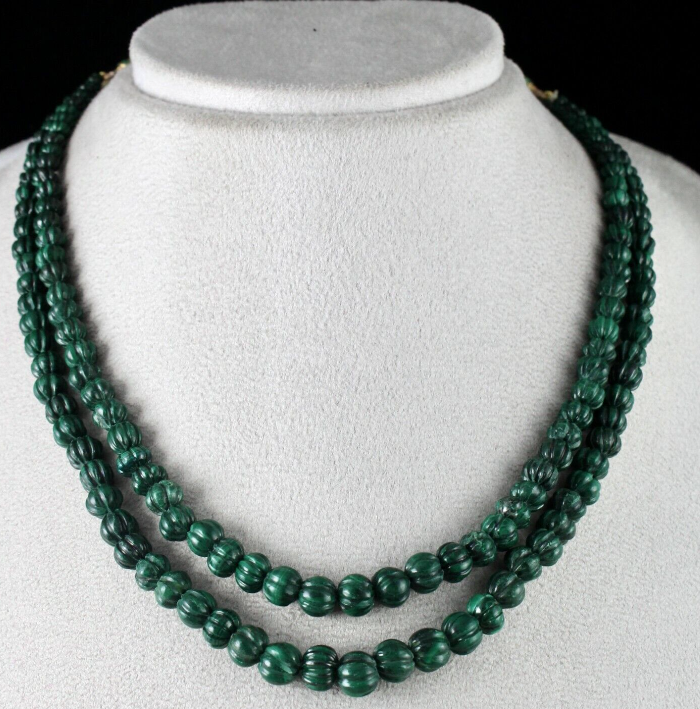 HEIRLOOM OLD NATURAL MALACHITE BEADS CARVED ROUND 356 CARATS GEMSTONE NECKLACE