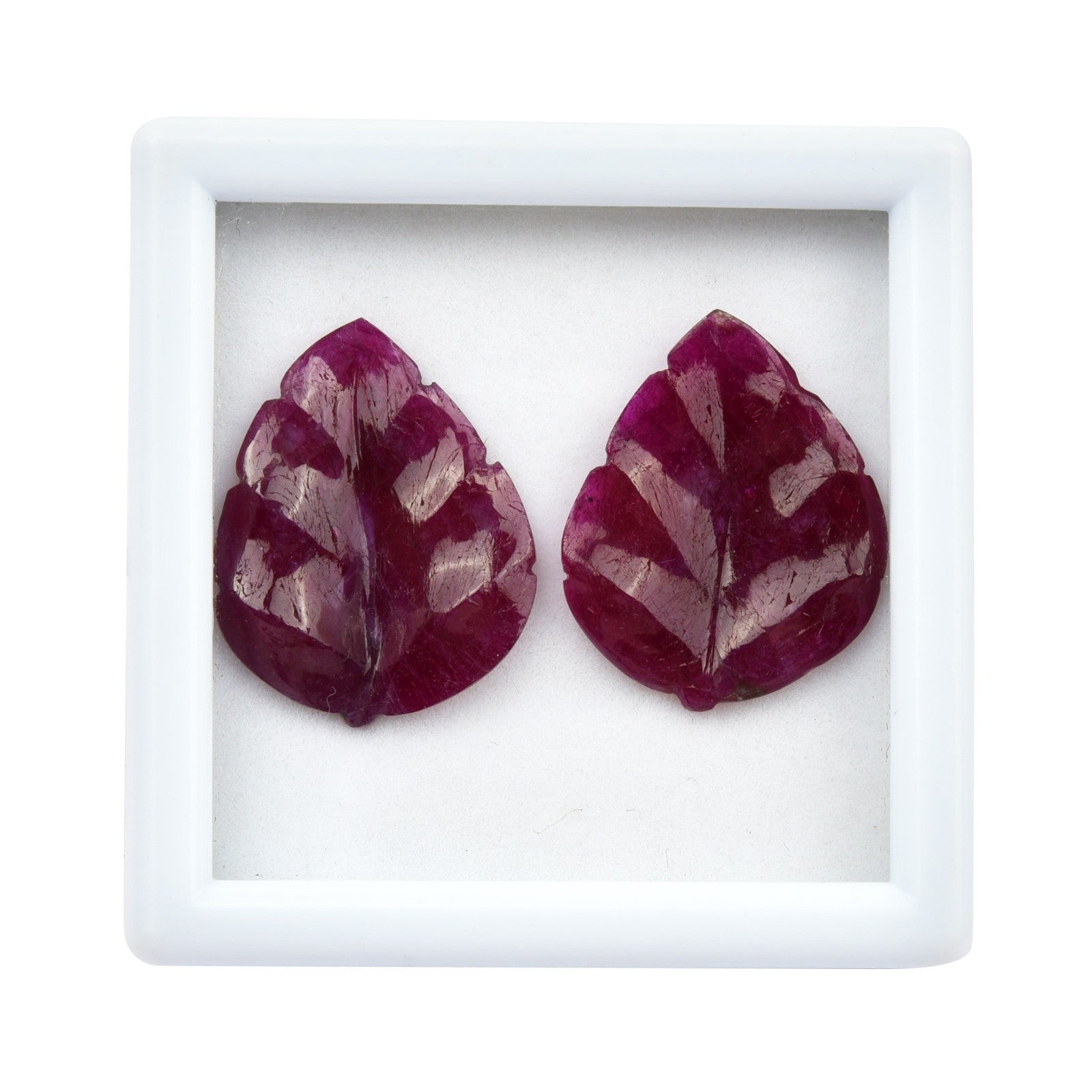 Certified Natural Ruby Engraved Leaf Pair 2 Pc 17.79 Ct Loose Gemstone Earring