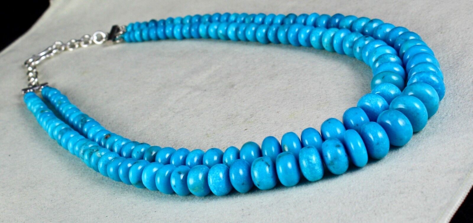 13MM NATURAL REAL TURQUOISE BEADS ROUND 542 CARATS GEMSTONE SILVER NECKLACE