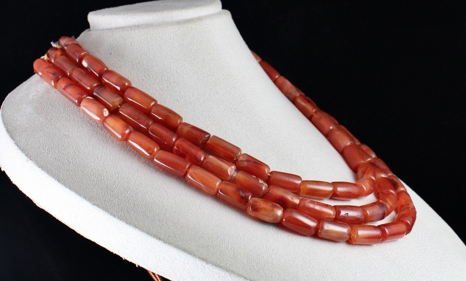 Carnelian Beaded Necklace 3 Line 1387 Carats Natural Tube shape Gemstone Fashion