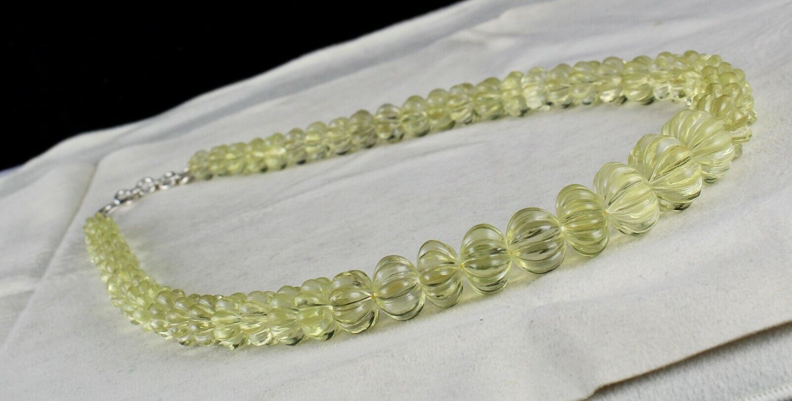 Natural Lemon Quartz Beads Carved 523 Ct Semi Precious Gemstone Necklace