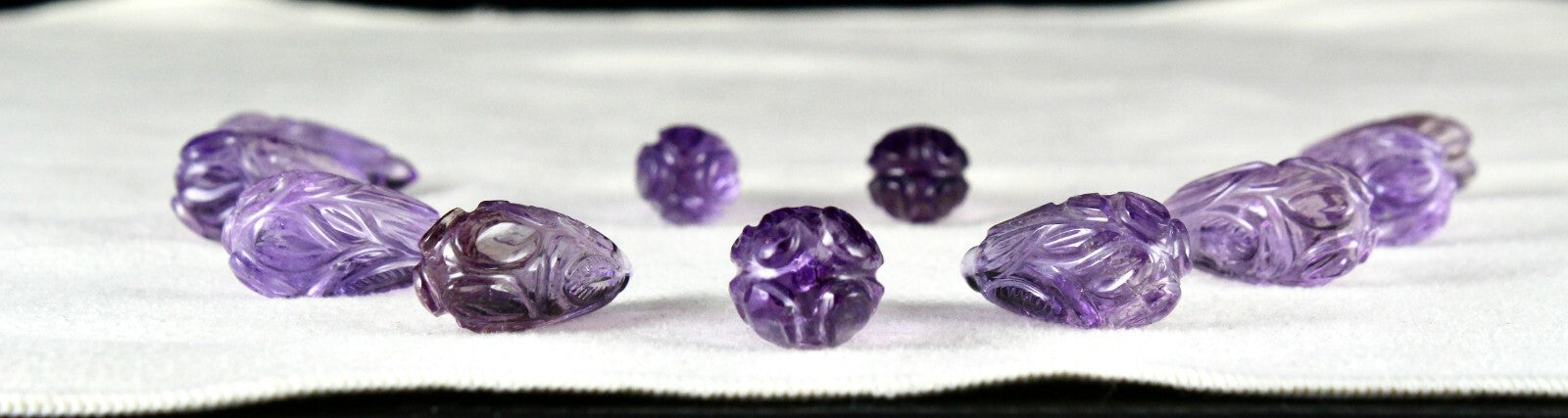 Natural Amethyst Carved Drops 11 Pcs 247cts Loose Gem Necklace Earring Set