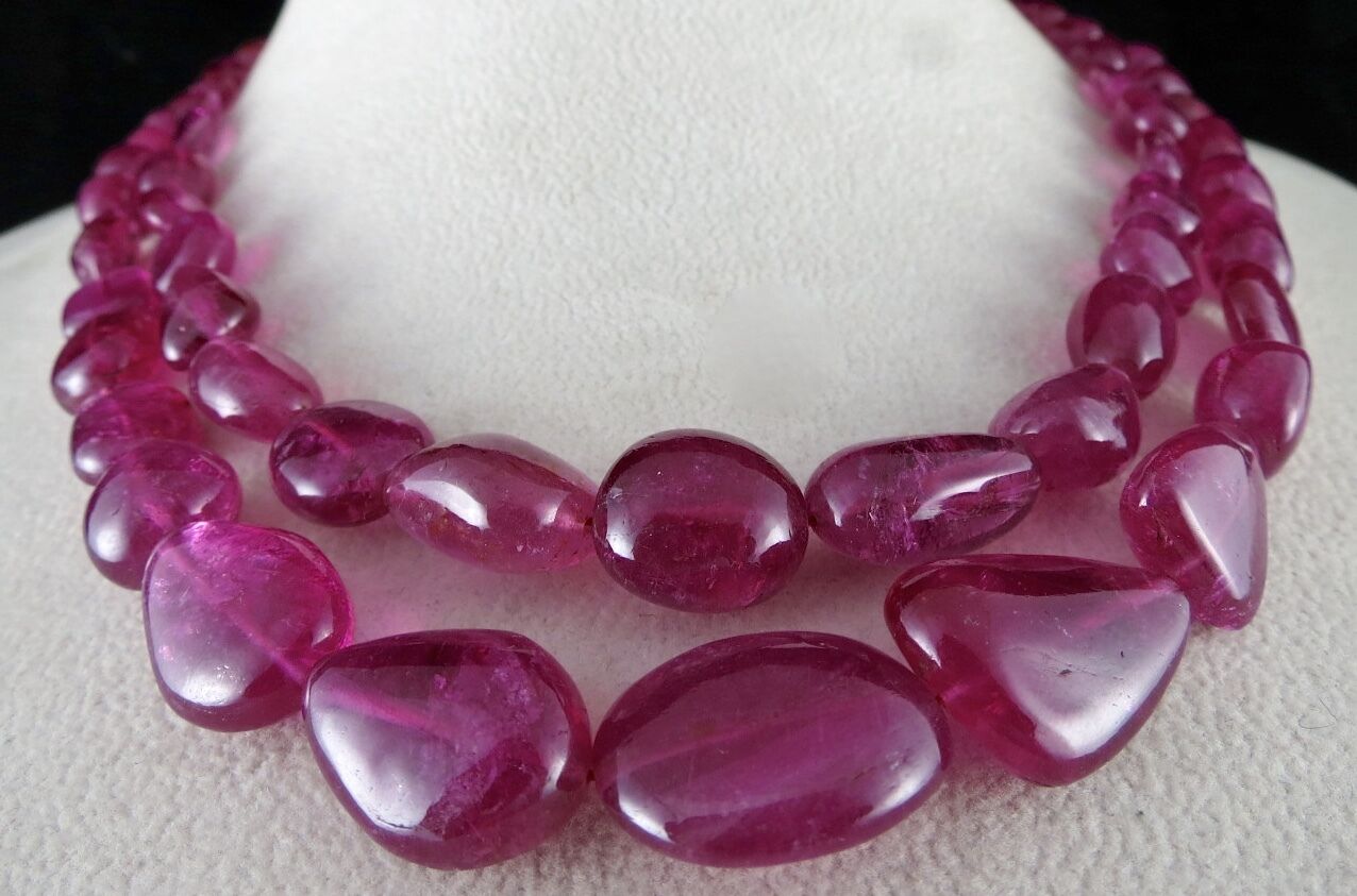 Certified Pink Tourmaline Rubellite Beads Cabochon 452 Ct Gemstone Fine Necklace