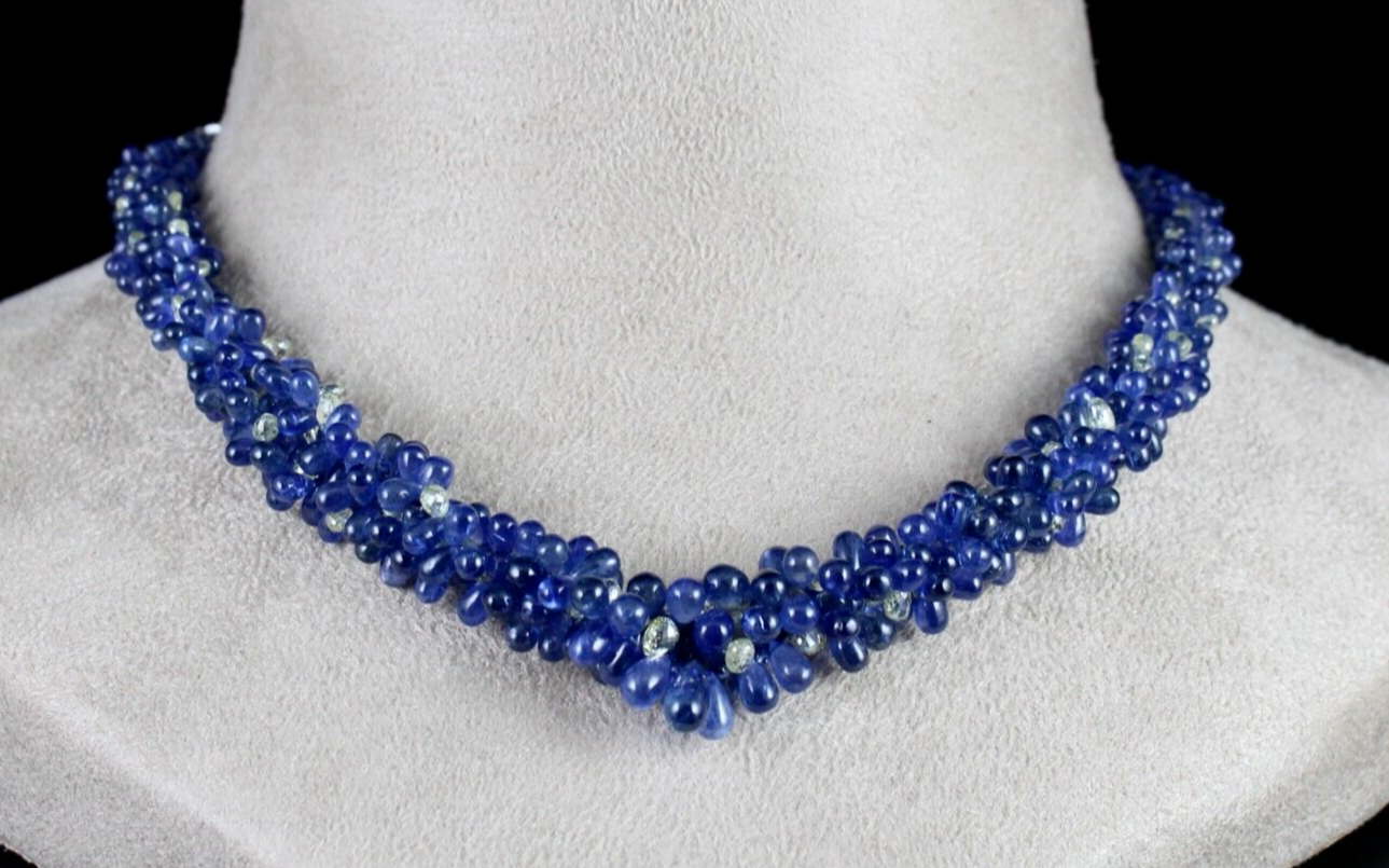 Fine Natural Blue Sapphire Diamond Teardrop 18K Gold Cocktail Statement Necklace