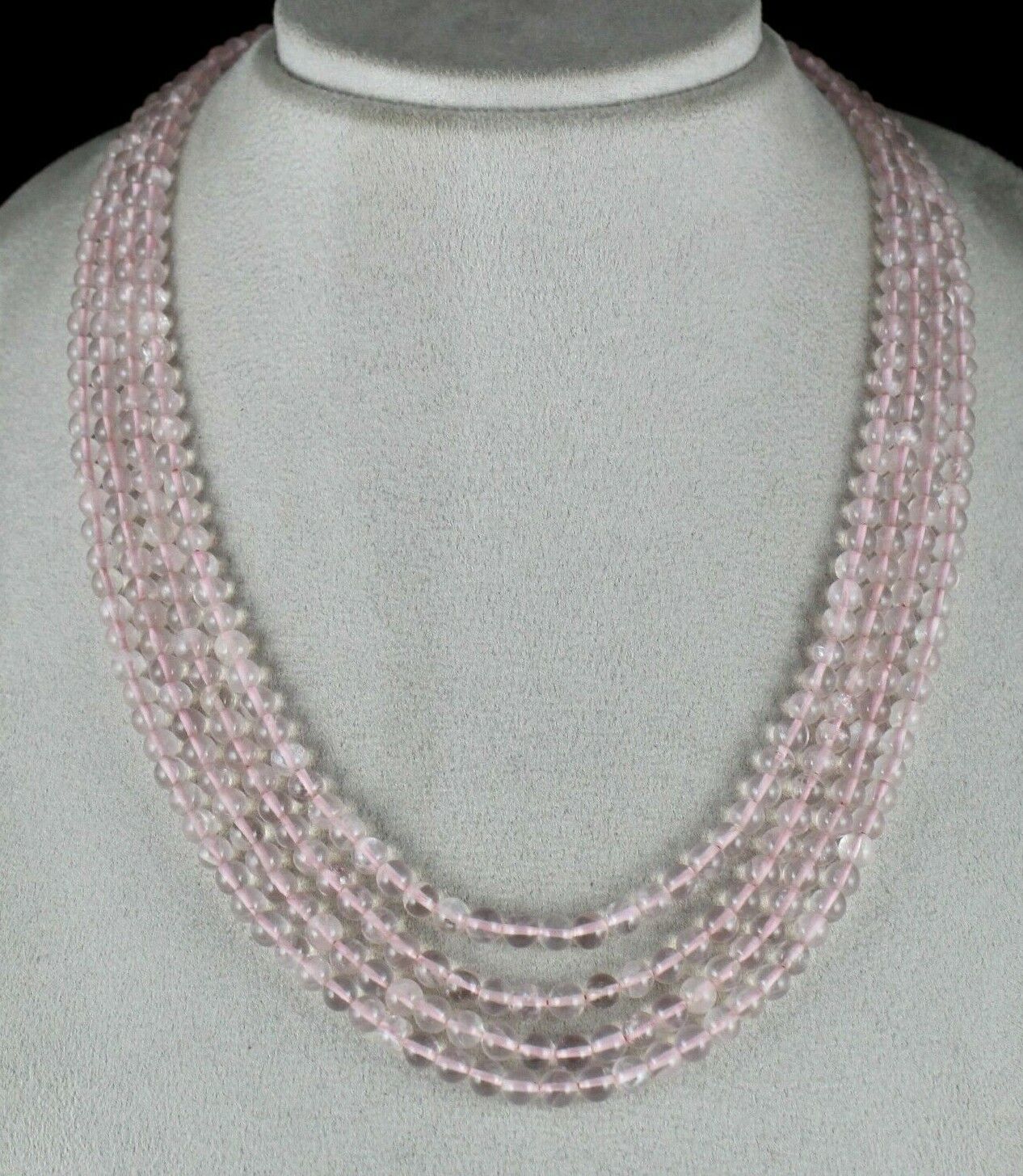 Natural Rose Quartz Beads Round 4 Line 432 Carats Gemstone Fashion Pink Necklace