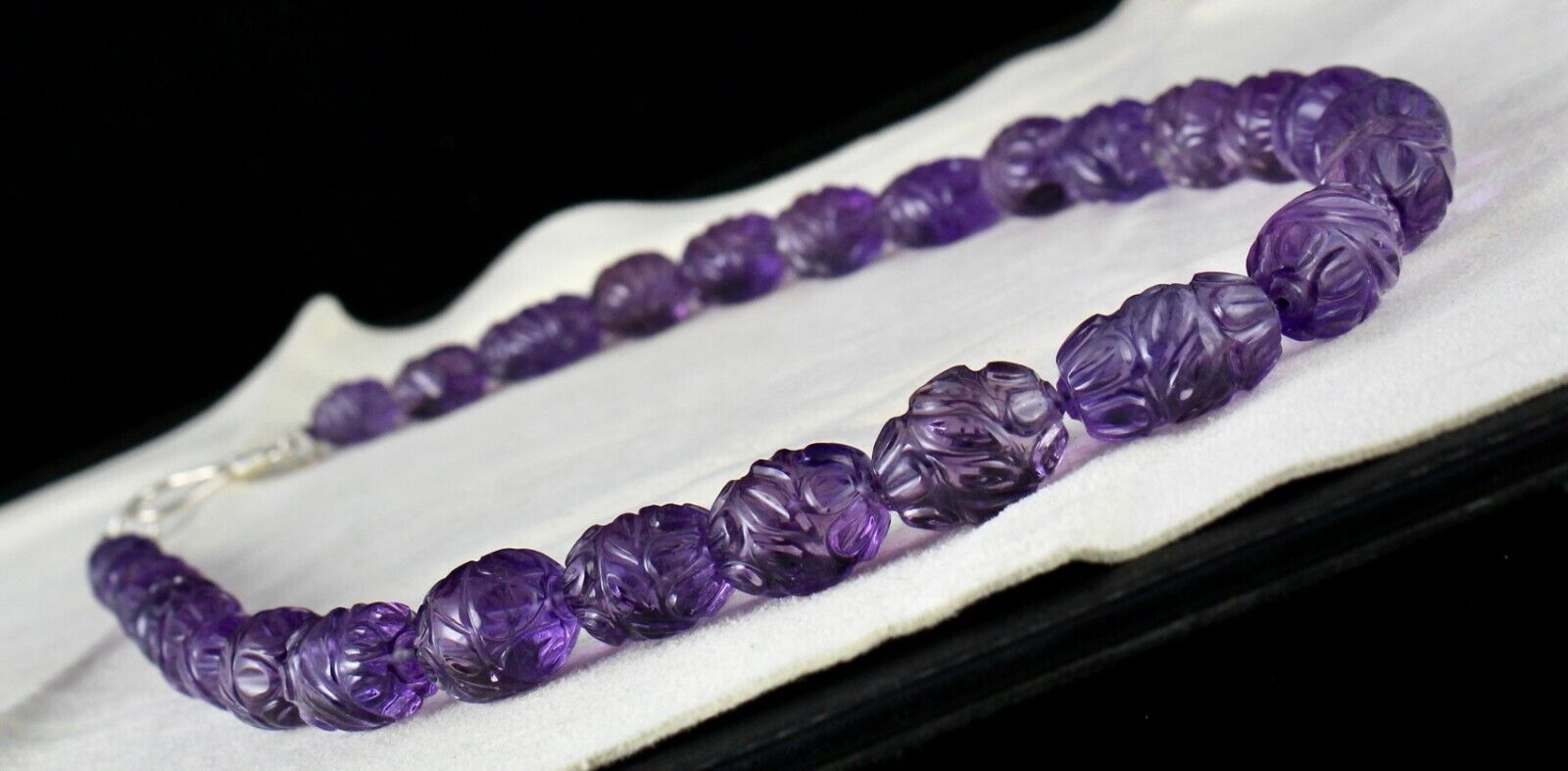 Antique Natural Amethyst Beads Engraved Long 1 L 511 Ct Gemstone Silver Necklace