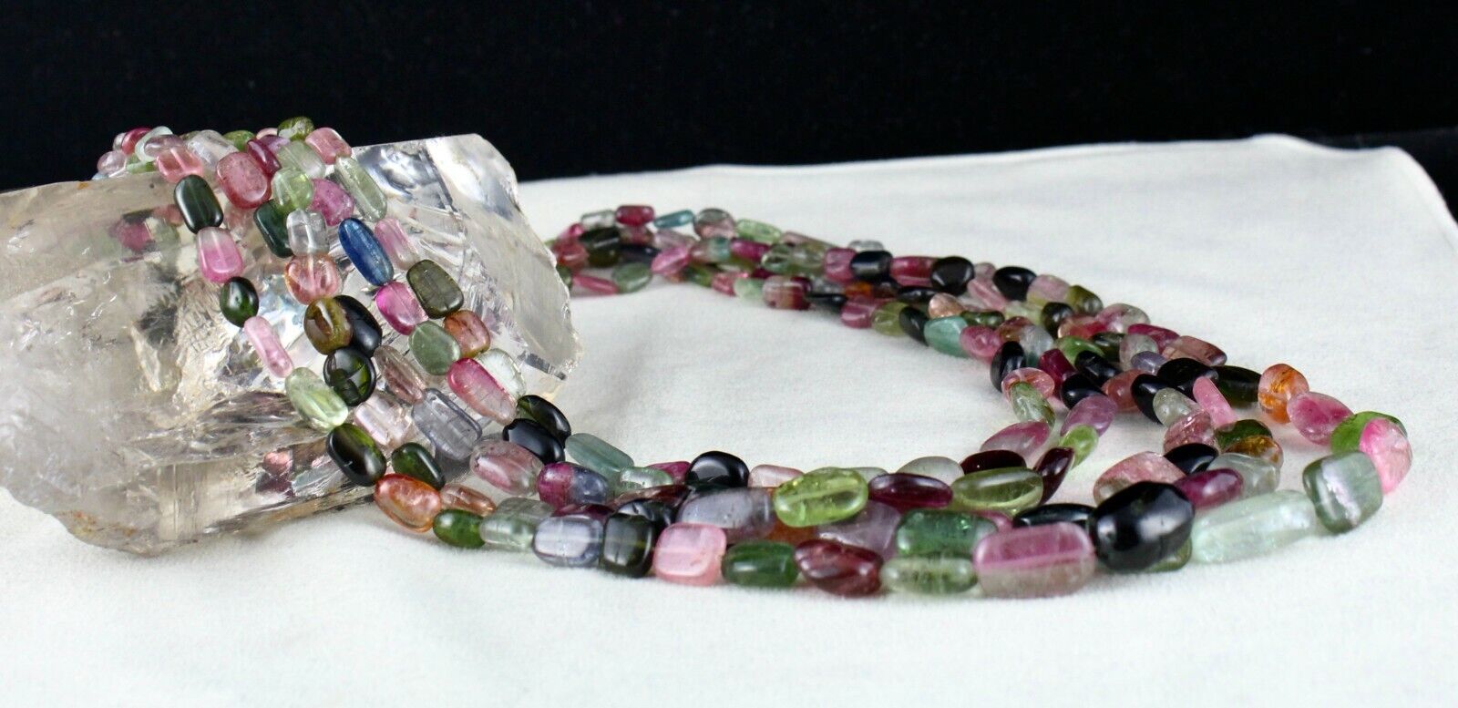 NATURAL MULTI TOURMALINE BEADS CABOCHON 5 LINE 713 CARATS GEMSTONE NECKLACE 