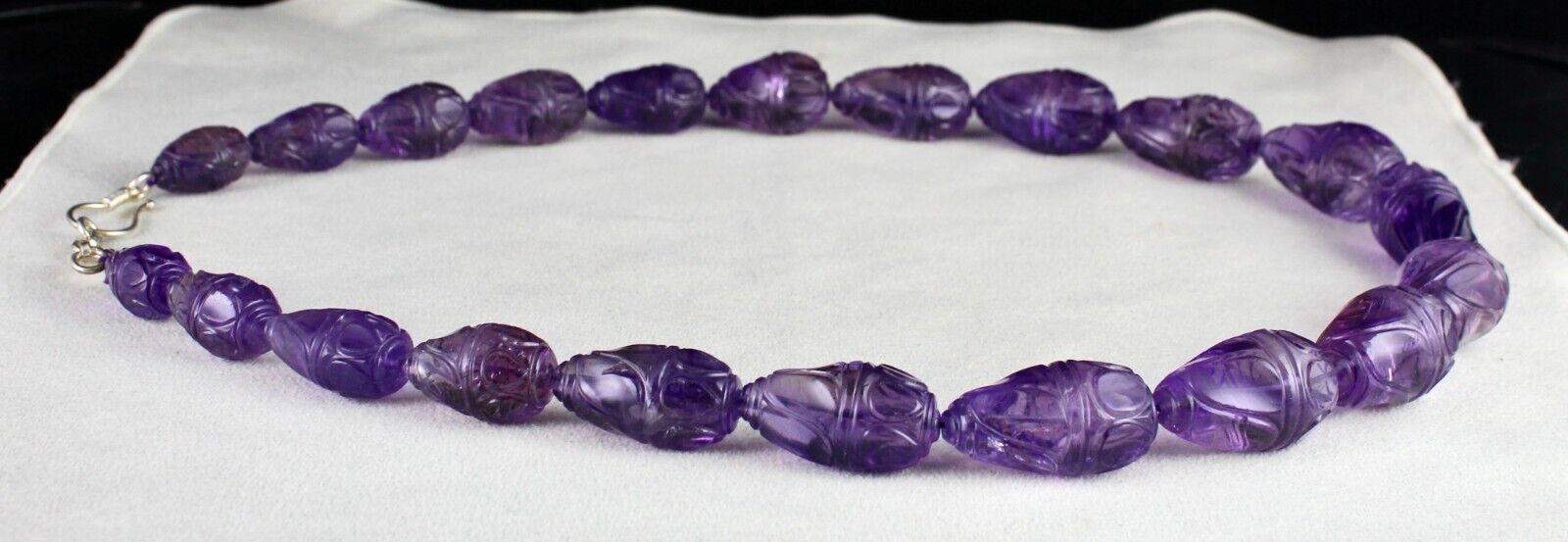 Vintage Natural Amethyst Beads Engraved Drop 965 Ct Purple Stone Silver Necklace