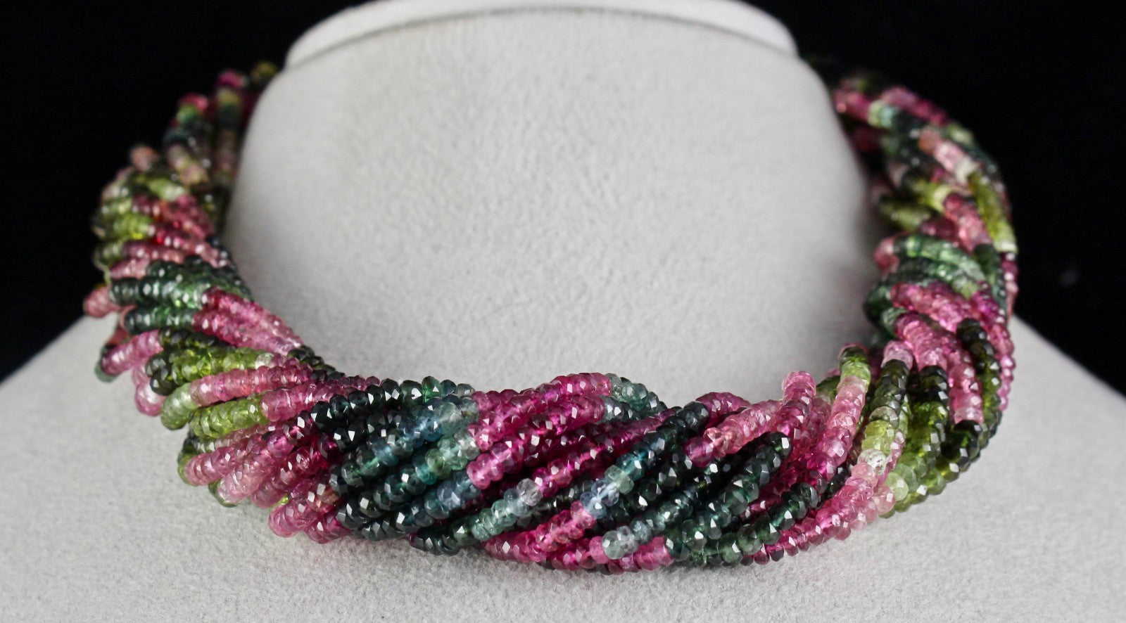 Certified Natural Multi Tourmaline 1025ct Beads Round Sterling Silver Necklace