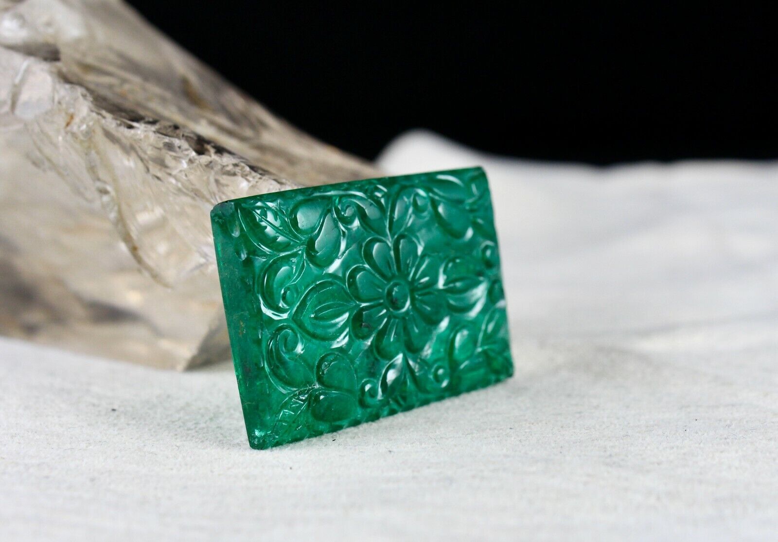 NATURAL ZAMBIAN EMERALD CARVED RECTANGLE 76.67 CARATS 26x38 MM GEMSTONE PENDANT