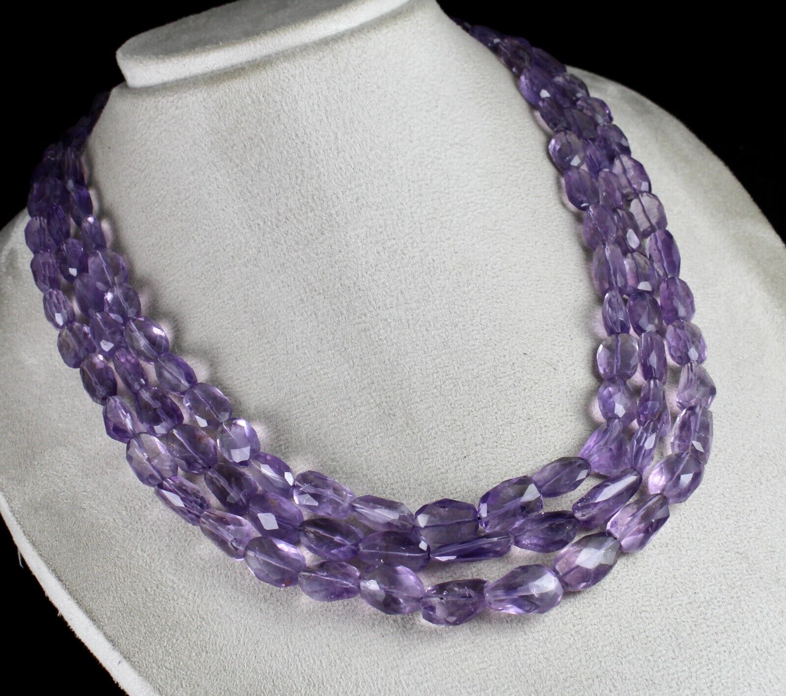 Natural Amethyst Beads Faceted Tumble 3L 790 Ct Purple Gemstone Fashion Necklace