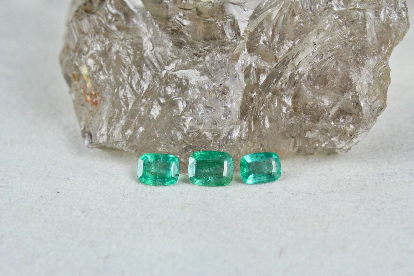 NATURAL ZAMBIAN EMERALD CUSHION CUT GEMSTONE 3 PIECES 4.17 CARATS FOR DESIGNING