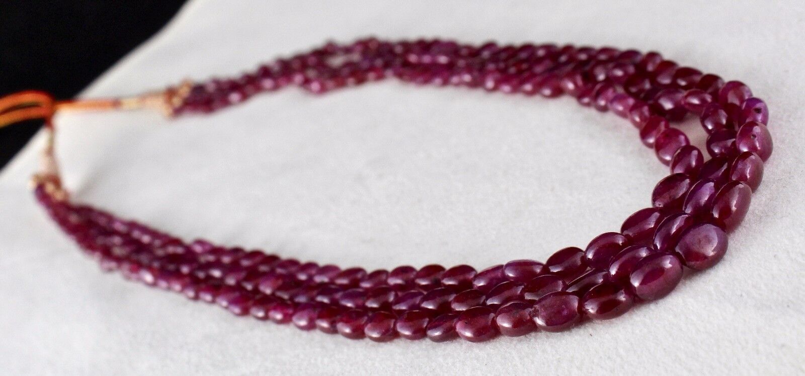 NATURAL UNTREATED RUBY BEADS LONG CABOCHON 3 LINE 318 CTS GEMSTONE NECKLACE 