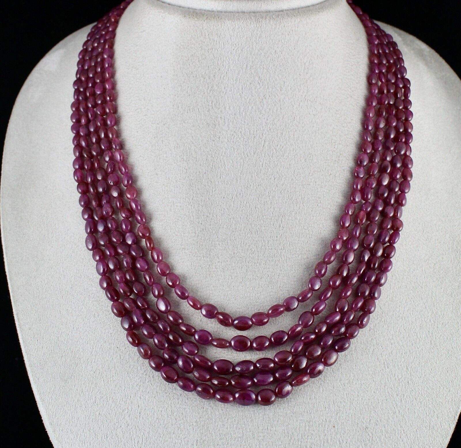 Natural Unheated Ruby Beaded Necklace 5 Line 586 Carats Drilled Gemstone String