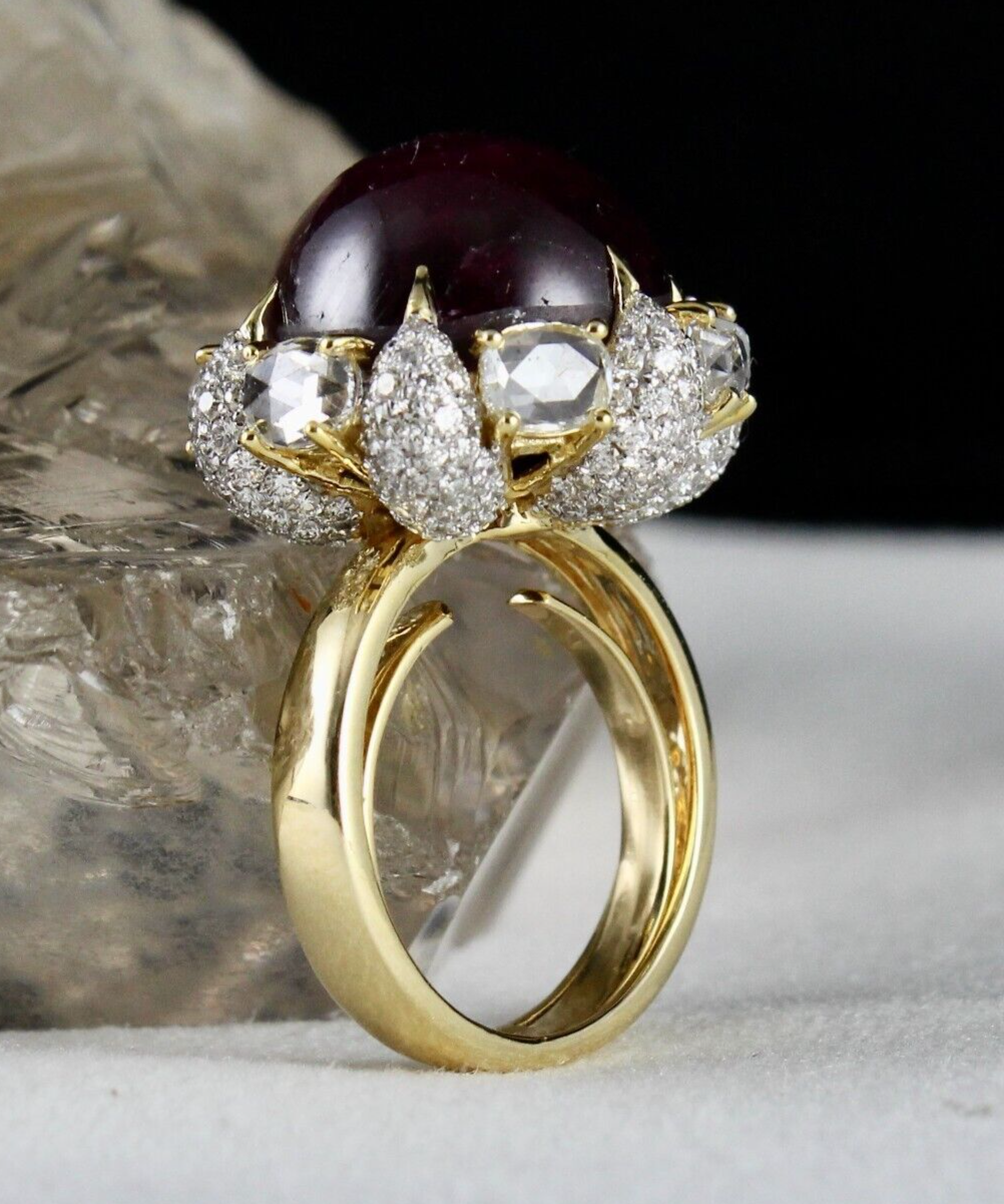 Certified Ruby Star 36.57 Ct Natural Diamond 18k Gold Cocktail Ring 94.25 Ct
