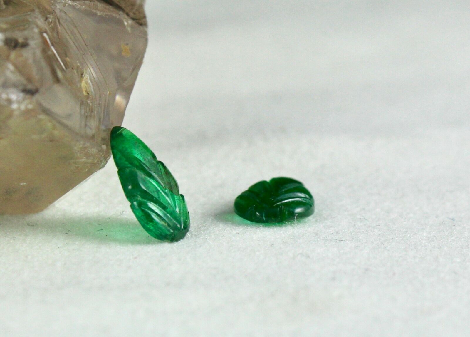 ZAMBIA NATURAL EMERALD CARVED LEAVES PAIR 2.88 CARATS GEMSTONE FOR EARRING