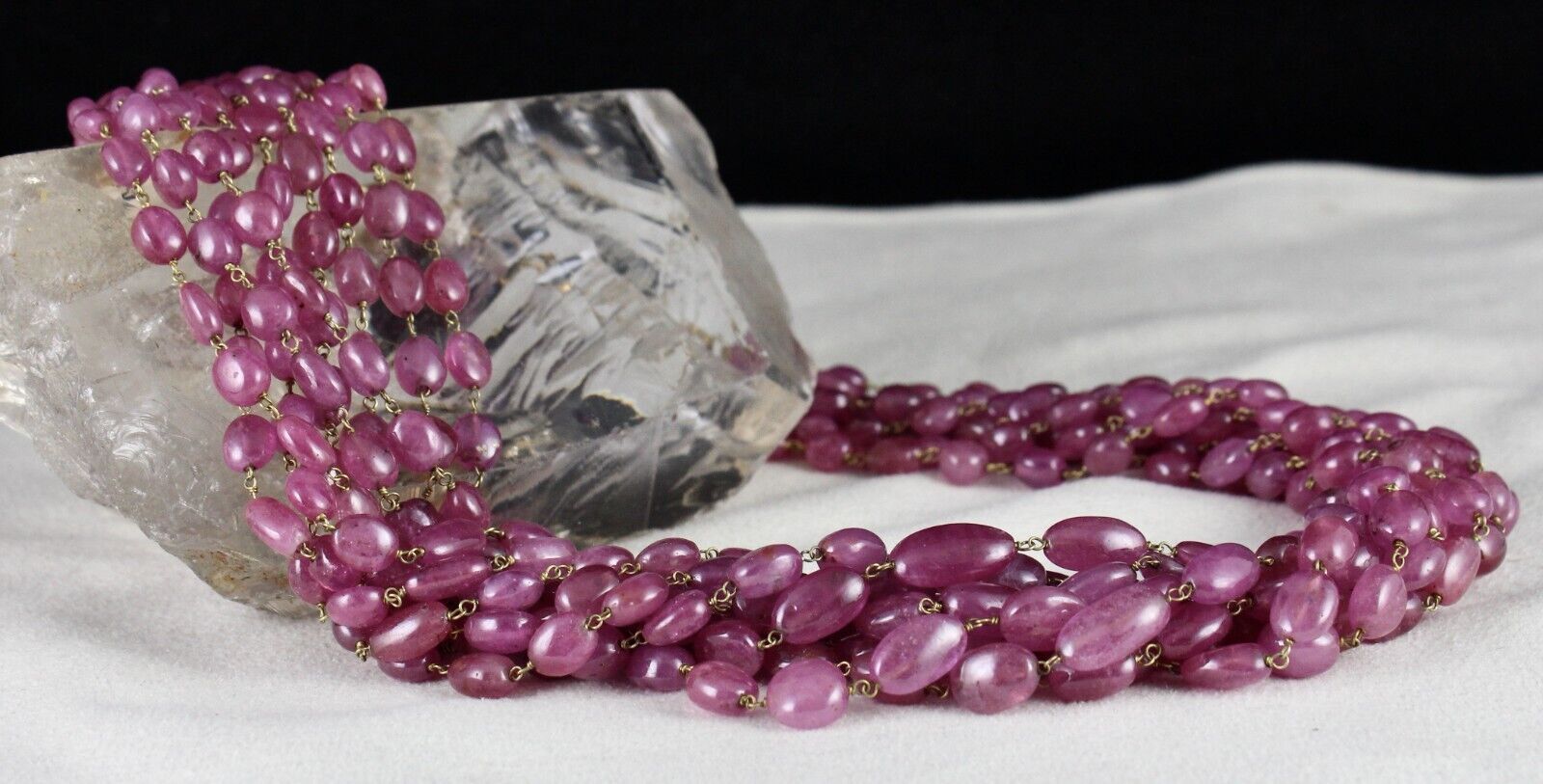 Vintage Pink Ruby Beads Cabochon 9 L 780 Ct Gemstone 18k Gold Important Necklace