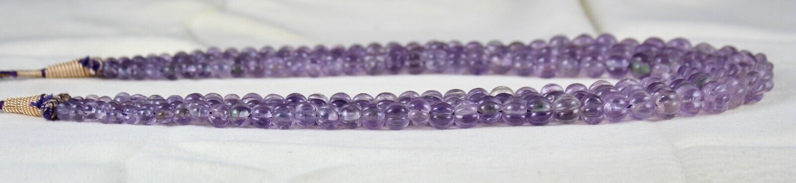 ANTIQUE NATURAL AMETHYST BEADS CARVED MELON 3 LINE 583 CARATS GEMSTONE NECKLACE