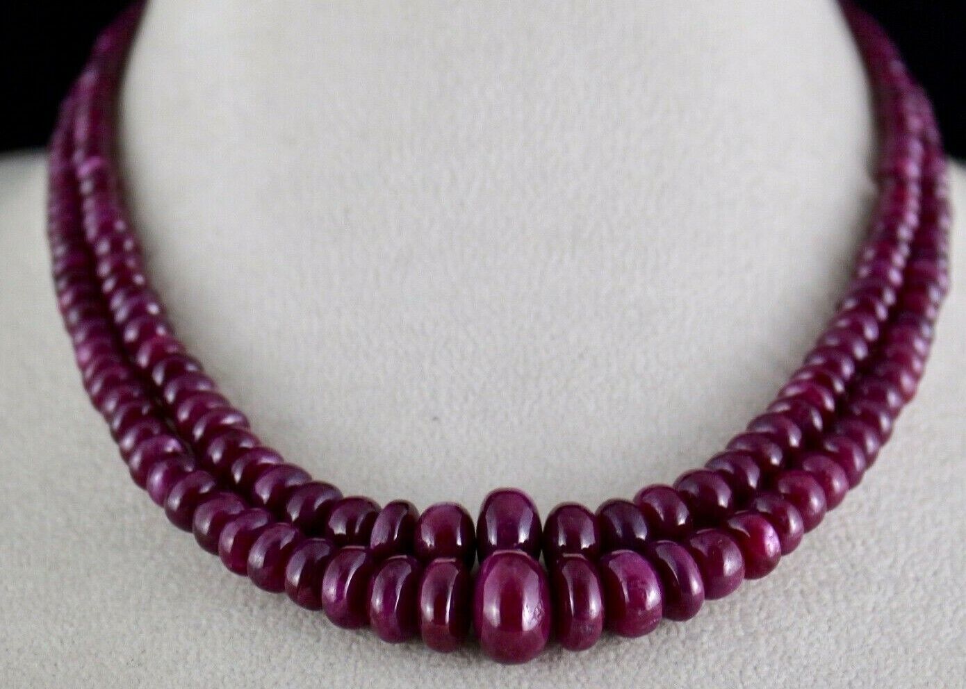 NATURAL UNHEATED RUBY BEADS ROUND 2 LINE 382 CARATS GEMSTONE COLLECTION NECKLACE