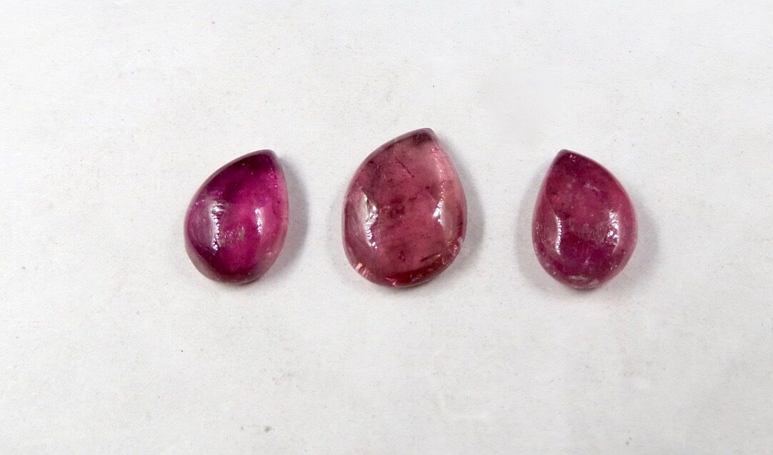 NATURAL TOURMALINE RUBELLITE CABOCHON PEAR 3 PCS 22.10 CTS GEMSTONE DESIGNER SET