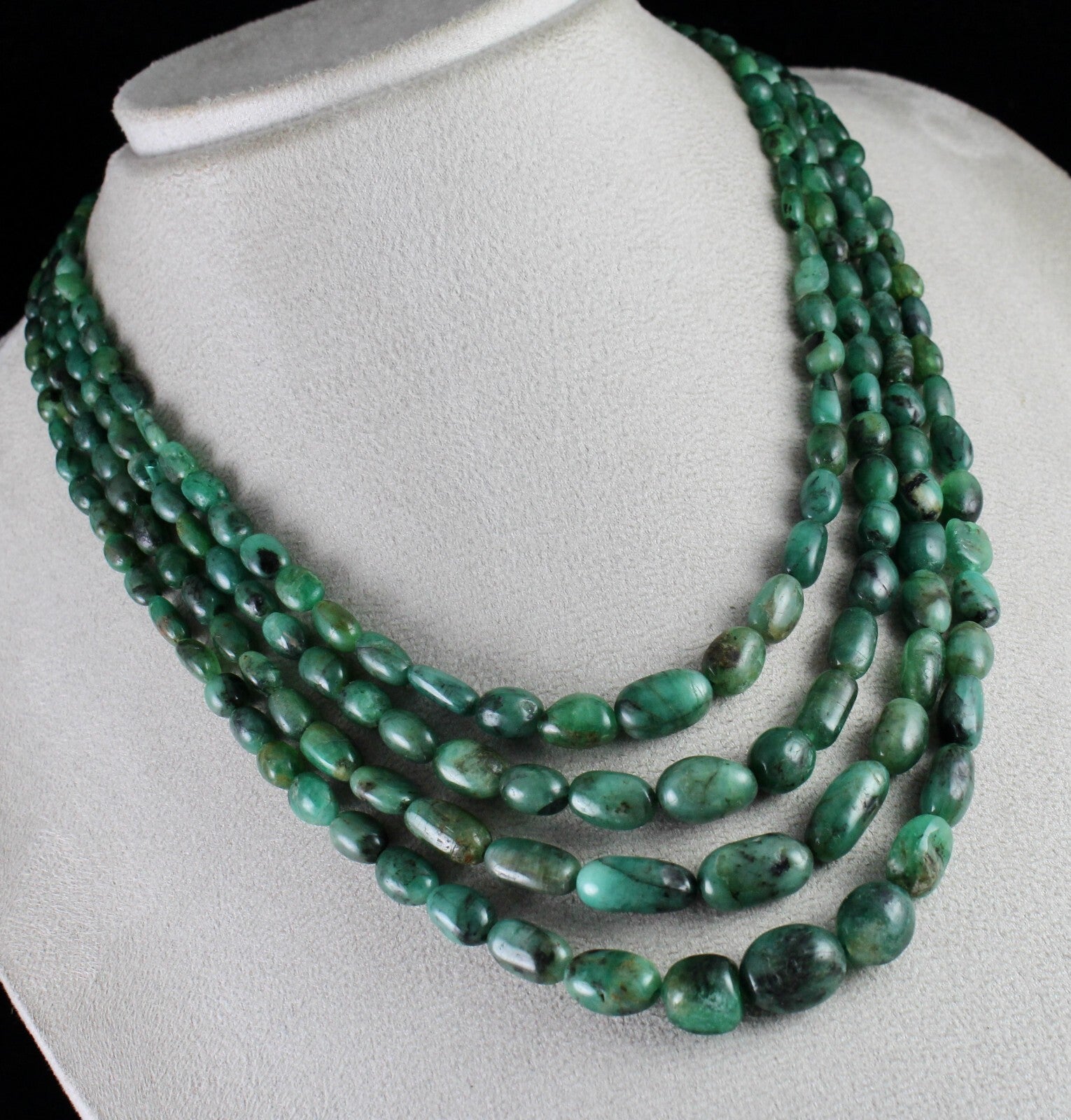 Certified Vintage Natural Emerald 490 Ct Beads Antique Necklace For Women