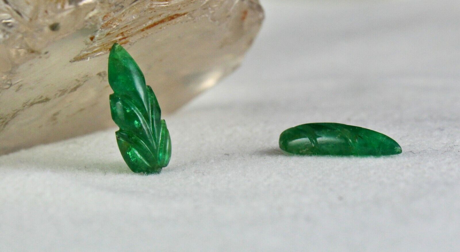 ZAMBIA NATURAL EMERALD CARVED LEAVES PAIR 3.78 CARATS GEMSTONE FOR EARRING