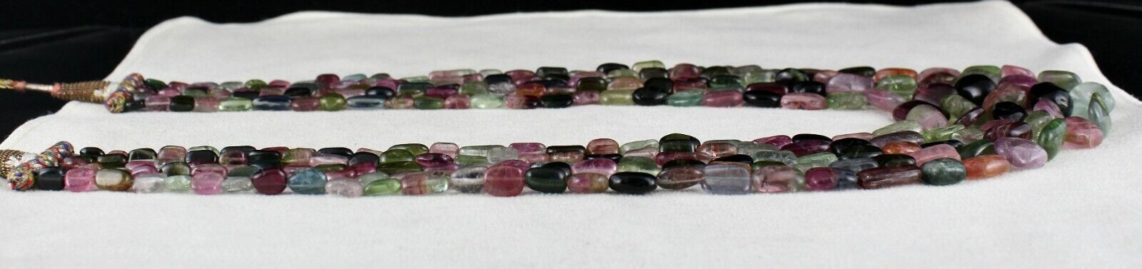 NATURAL MULTI TOURMALINE BEADS CABOCHON 5 LINE 713 CARATS GEMSTONE NECKLACE 