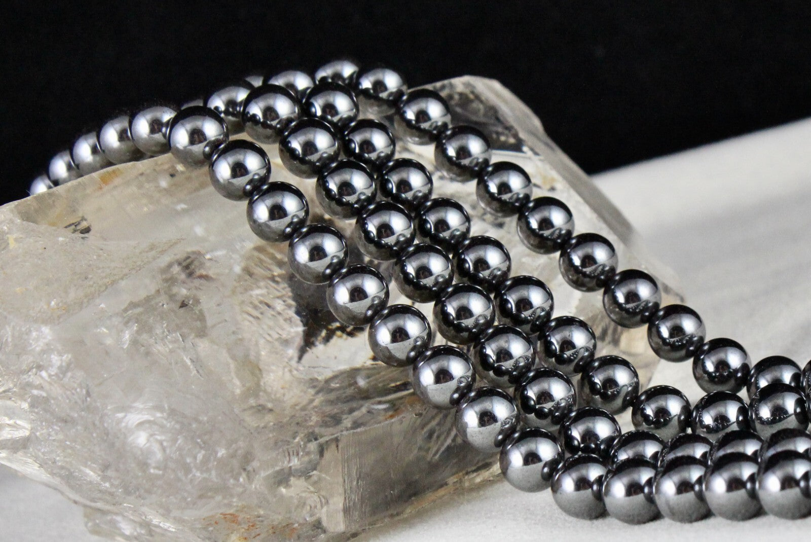 Hematite Beads Necklace 703 Ct Round Black Sparkling Natural Gemstone Fashion
