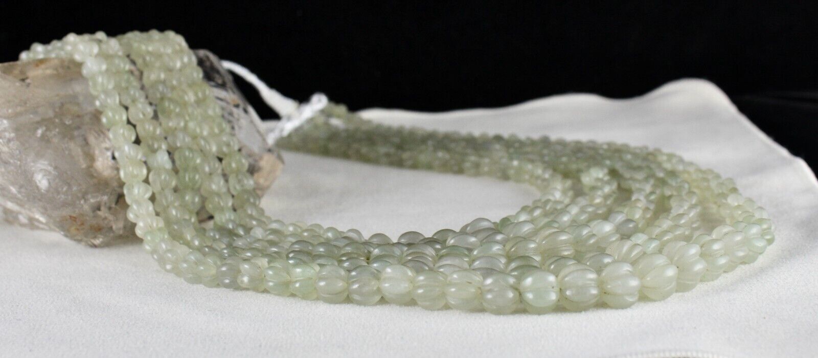 NATURAL INDIAN JADE CARVED MELON BEADS 5 L 1012 CARATS GEMSTONE FASHION NECKLACE