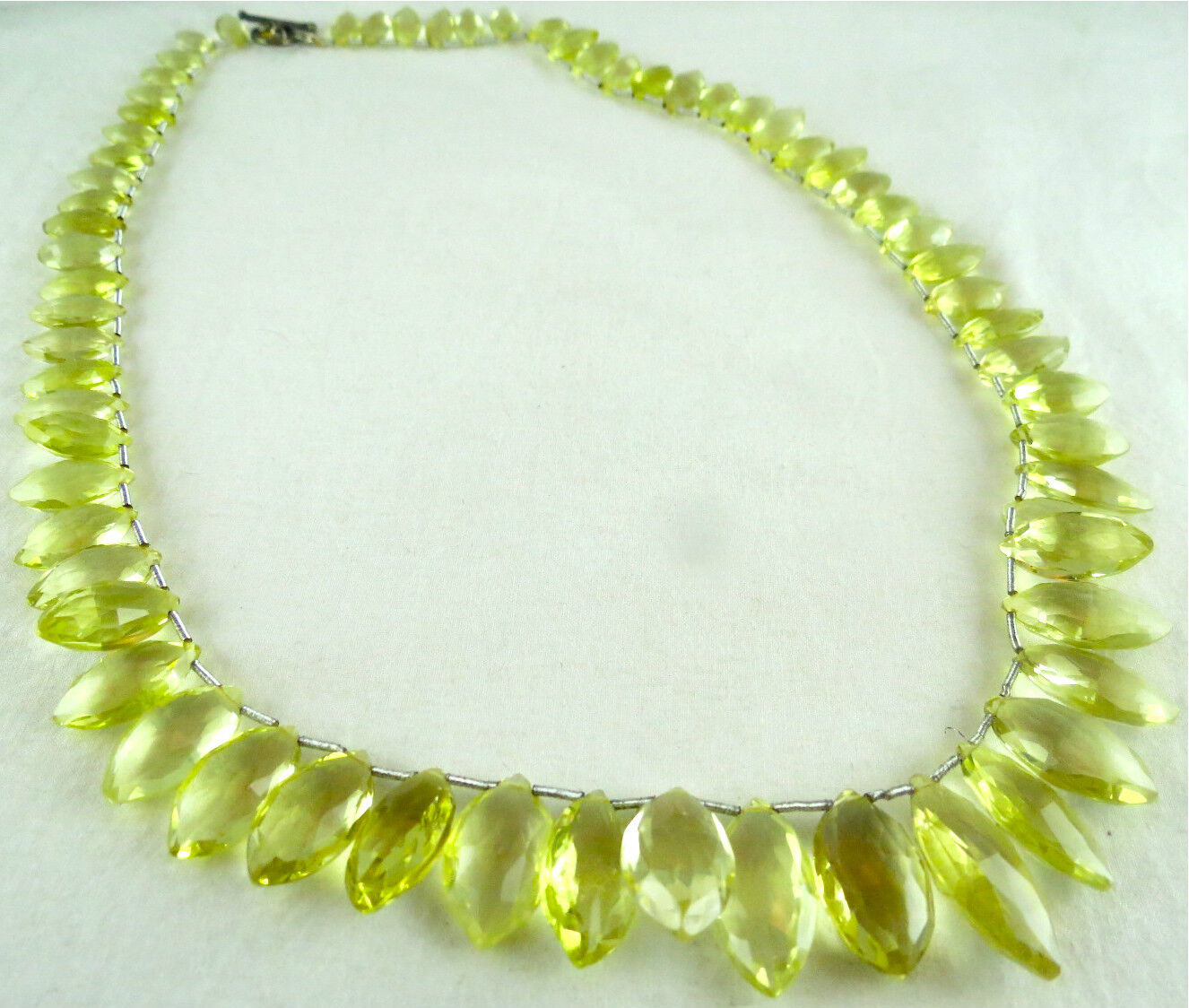 NATURAL LEMON QUARTZ BEADS FACETED TEAR DROPS 272 CTS GEMSTONE SILVER NECKLACE