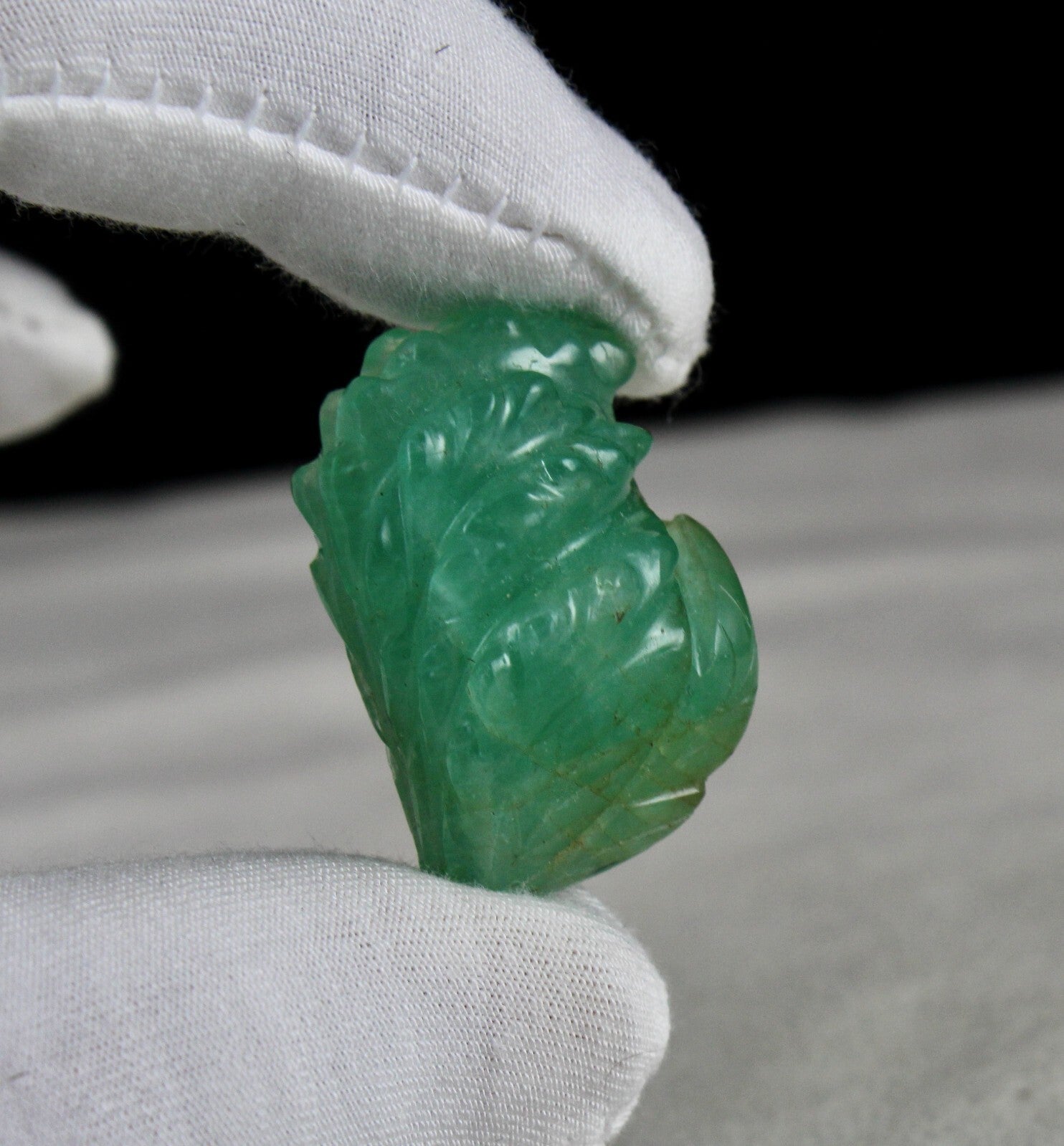 Certified Natural Emerald 58.15ct Engraved Leaf 31x20mm Old Gem Pendant Ring