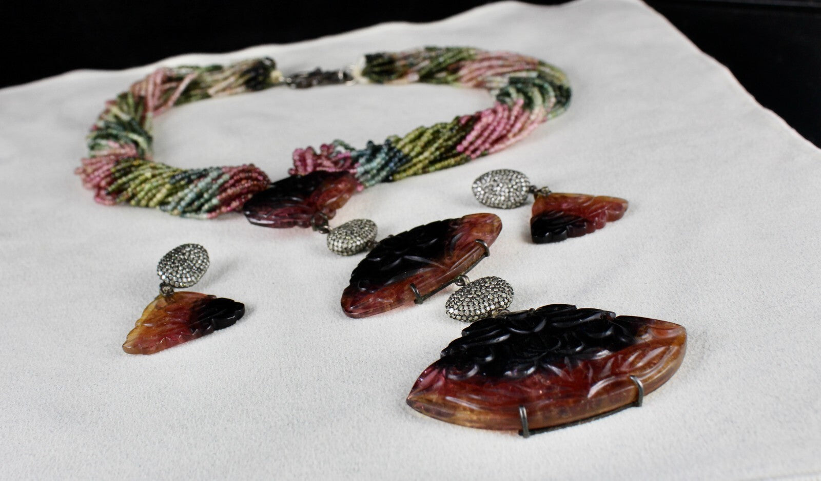 Certified Natural Watermelon Multi Tourmaline 10ct Sterling Silver Necklace