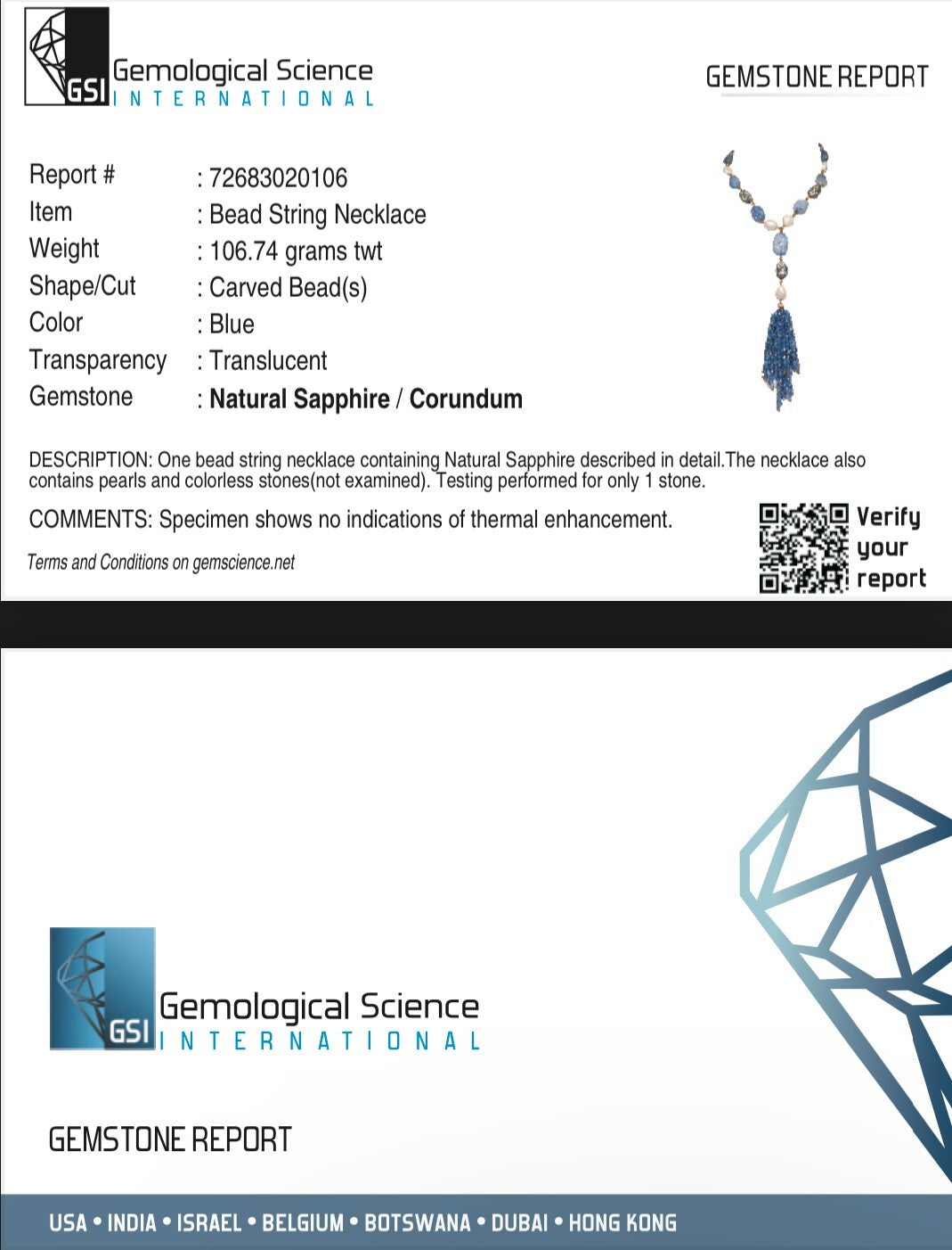 Certified Blue Sapphire 10ct Antique Pearl Natural Diamond Tassel Gold Necklace