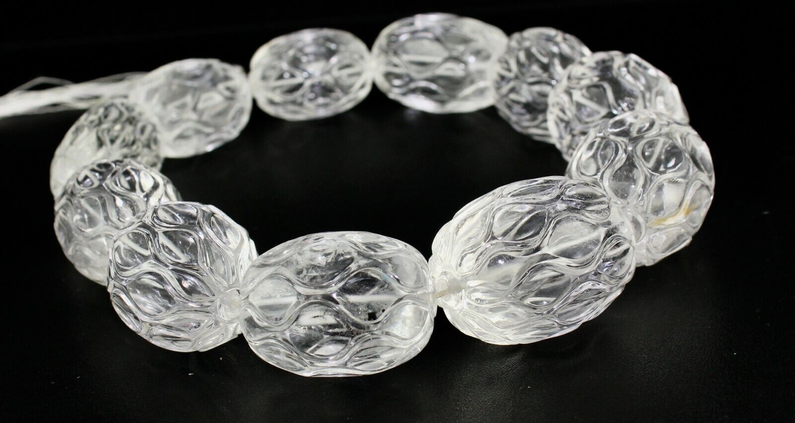 NATURAL WHITE ROCK CRYSTAL QUARTZ CARVED OVAL BEADS 11 PCS 2990 CARATS GEMSTONE