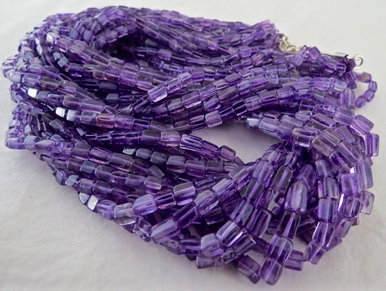 Natural Amethyst Beaded Square 13 L 1054 Ct Gemstone Silver Stylish Necklace