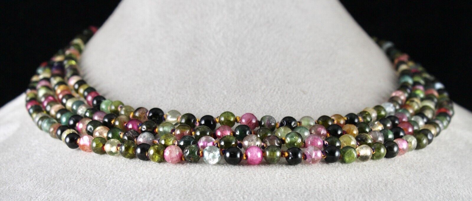 NATURAL MULTI COLOUR TOURMALINE BEADS ROUND 4L 502 CTS GEMSTONE KNOTTED NECKLACE