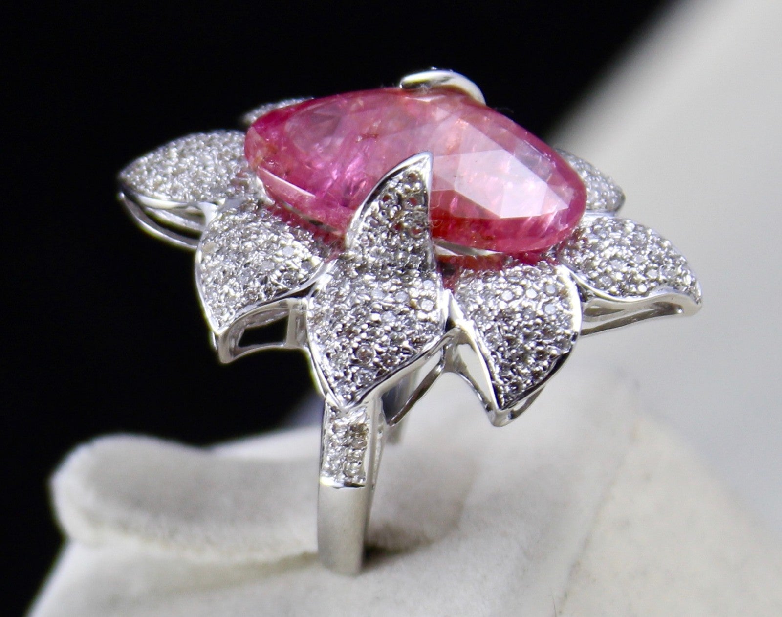 Natural Burma Ruby 12.11 Ct Cabochon Diamond Pavé Ring 18k White Gold For Women